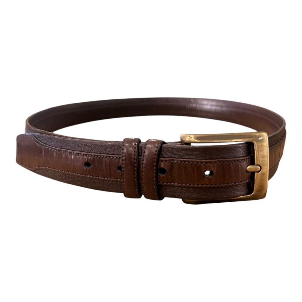 MEZLAN Brown Leather Belt with Solid Brass Buckle Medium Made In Italy 42”
